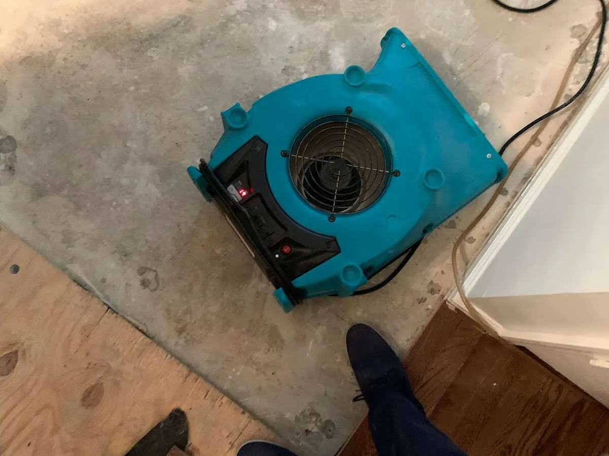 Air mover drying subfloor during Leak Detection & Repair in Mountain Park